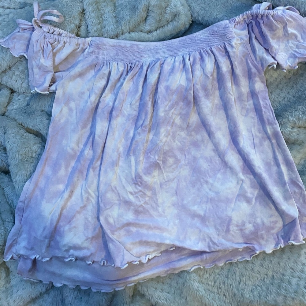 soft purple tie dye off the shoulder top